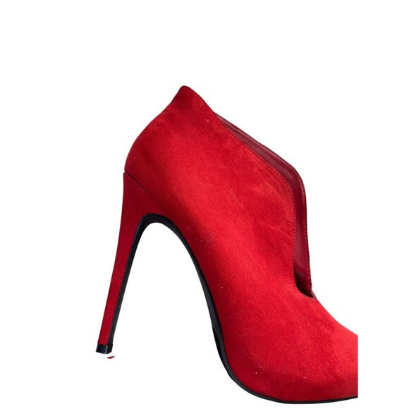 Just Fab Red Stiletto Heel Ankle Bootie Women's Sz 7 Cut Slit Front Pointed Toe - Picture 10 of 15